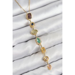 Pirinç Renkli Zirkon Taşlı Model Gold Renk 7 Element Kadın Y Kolye TJ-BKO10439