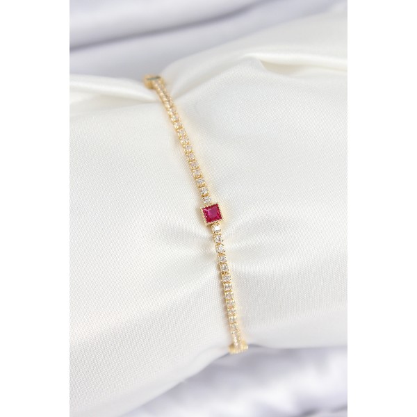 Pirinç Zirkon Taşlı Kare Model Gold Renk Kadın Bilekilk TJ-BB7660
