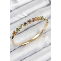 Pirinç Renkli Zirkon Taşlı Sıralı Kalp Model Gold Renk Kadın Kelepçe TJ-BB7681