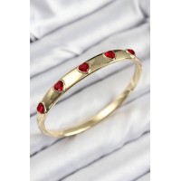 Pirinç Zirkon Taşlı Kırmızı Kalp Model Gold Renk Kadın Kelepçe TJ-BB7683