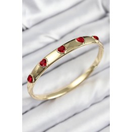 Pirinç Zirkon Taşlı Kırmızı Kalp Model Gold Renk Kadın Kelepçe TJ-BB7683
