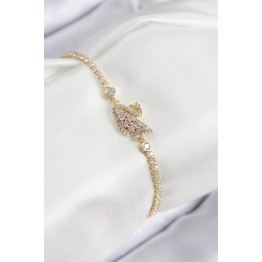 Pirinç Zirkon Taşlı Kuğu Model Gold Renk Kadın Bileklik TJ-BB7691