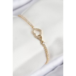 Pirinç Zirkon Taşlı Sonsuzluk Kalp Model Gold Renk Kadın Bileklik TJ-BB7693