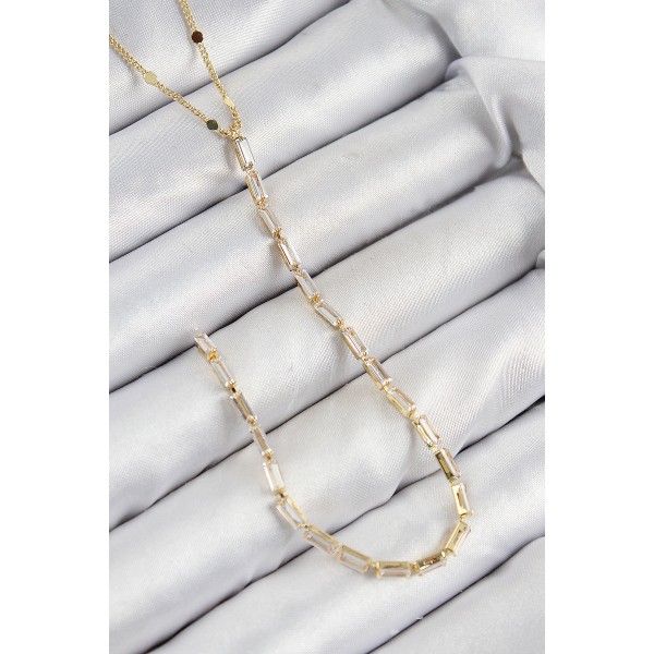 Pirinç Zirkon Taşlı Model Gold Renk Y Kolye TJ-BKO10450