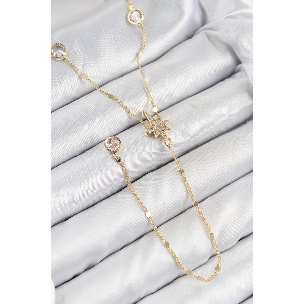 Pirinç Zirkon Taşlı Kutup Yıldızı Model Gold Renk Y Kolye TJ-BKO10452