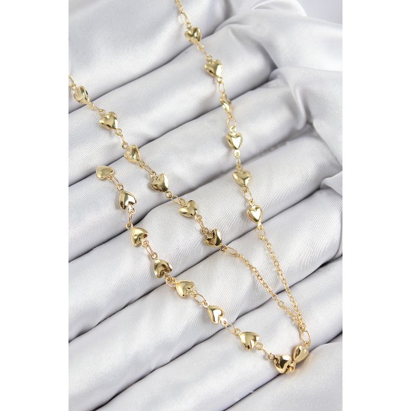Pirinç Zirkon Taşlı Kalp Model Gold Renk Y Kolye TJ-BKO10457