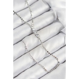 Pirinç Zirkon Taşlı Ezme Zincirli Model Gümüş Renk Y Kolye TJ-BKO10464