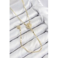 Pirinç Zirkon Taşlı Ezme Zincirli Madalyon Model Gold Renk Y Kolye TJ-BKO10471