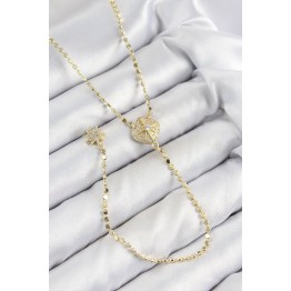 Pirinç Zirkon Taşlı Ezme Zincirli Madalyon Model Gold Renk Y Kolye TJ-BKO10471