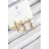 Pirinç Zirkon Taşlı 3'lü Kuş Model Gold Renk Kadın Küpe TJ-BKP11133