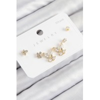 Pirinç Zirkon Taşlı Model Gold Renk 925 Ayar Gümüş Çivi Kadın Küpe Set - TJ-BKP11166