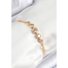 Pirinç Zirkon Taşlı Sıralı Daire Model Gold Renk Asansörlü Kadın Bileklik TJ-BB7719