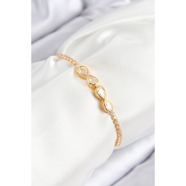 Pirinç Zirkon Taşlı Sonsuzluk Model Gold Renk Asansörlü Kadın Bileklik TJ-BB7721