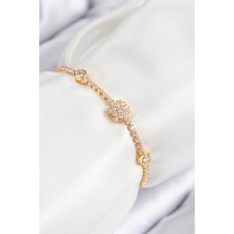 Pirinç Zirkon Taşlı Kar Tanesi Model Gold Renk Asansörlü Kadın Bileklik TJ-BB7723