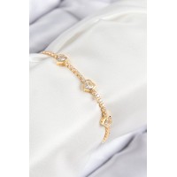 Pirinç Zirkon Taşlı Sıralı Kalp Model Gold Renk Kadın Bileklik TJ-BB7729