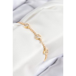 Pirinç Zirkon Taşlı Sıralı Kalp Model Gold Renk Kadın Bileklik TJ-BB7729