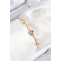 Pirinç Zirkon Taşlı Daire Model Gold Renk Asansörlü Kadın Bileklik TJ-BB7733