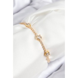 Pirinç Zirkon Taşlı Yıldız Model Gold Renk Asansörlü Kadın Bileklik TJ-BB7737