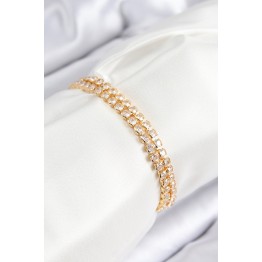 Pirinç Zirkon Taşlı Çift Sıra Model Gold Renk Asansörlü Kadın Bileklik TJ-BB7739