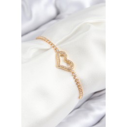 Pirinç Zirkon Taşlı Kalp Model Gold Renk Asansörlü Kadın Bileklik TJ-BB7743