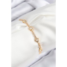 Pirinç Zirkon Taşlı Daire Model Gold Renk Asansörlü Kadın Bileklik TJ-BB7745