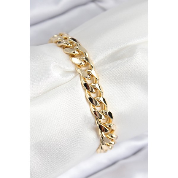 VIP Pirinç Zirkon Taşlı Klasik Zincir Model Gold Renk Kadın Bileklik - TJ-BB7766