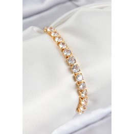 Pirinç Zirkon Taşlı Kare Model Gold Renk Asansörlü Kadın Bileklik TJ-BB7792