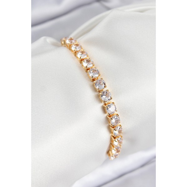 Pirinç Zirkon Taşlı Kare Model Gold Renk Asansörlü Kadın Bileklik TJ-BB7792