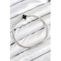 Pirinç Charm Zirkon Taşlı Yonca Model Gümüş Renk Kadın Bileklik TJ-BB7800