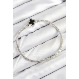 Pirinç Charm Zirkon Taşlı Yonca Model Gümüş Renk Kadın Bileklik TJ-BB7800