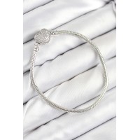 Pirinç Charm Zirkon Taşlı Kalp Model Gümüş Renk Kadın Bileklik TJ-BB7803