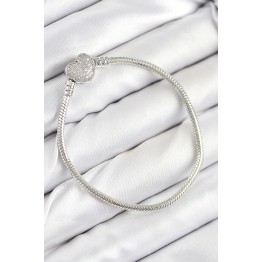 Pirinç Charm Zirkon Taşlı Kalp Model Gümüş Renk Kadın Bileklik TJ-BB7803