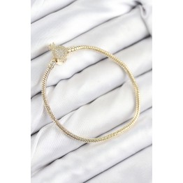 Pirinç Charm Zirkon Taşlı Taç Model Gold Renk Kadın Bileklik TJ-BB7808