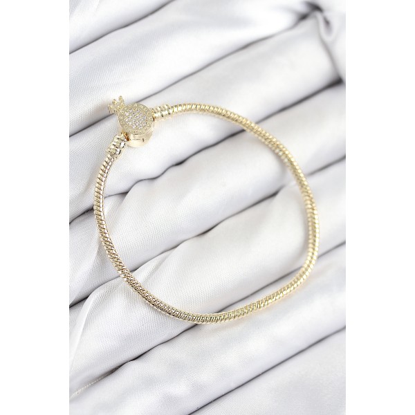Pirinç Charm Zirkon Taşlı Taç Model Gold Renk Kadın Bileklik TJ-BB7808
