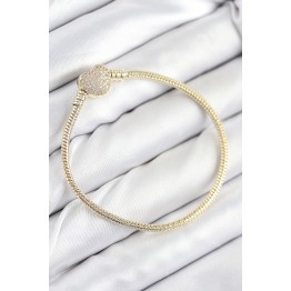 Pirinç Charm Zirkon Taşlı Kalp Model Gold Renk Kadın Bileklik TJ-BB7809