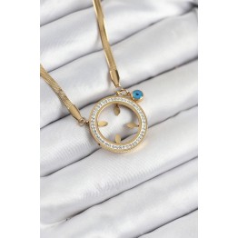 316L Çelik Zirkon Taşlı Takılabilir Gold Renk Kadın Kolye TJ-BKO10506