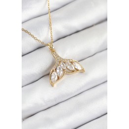 316L Çelik Zirkon Taşlı Balık Kuyruğu Model Gold Renk Kadın Kolye TJ-BKO10511