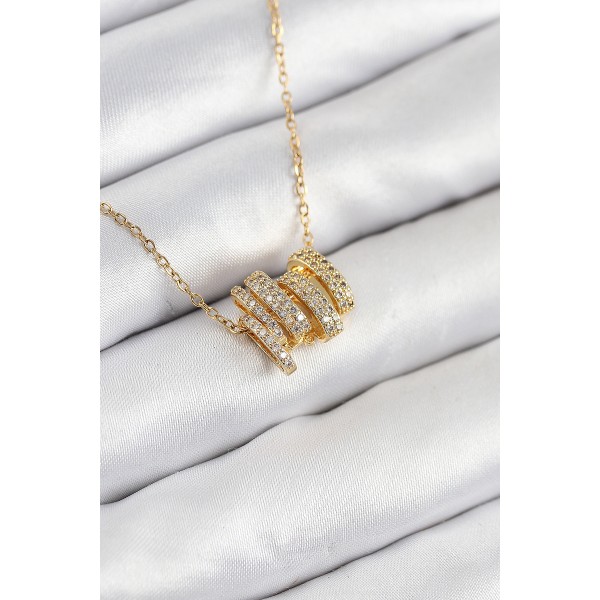316L Çelik Zirkon Taşlı Sarmal Model Gold Renk Kadın Kolye TJ-BKO10512