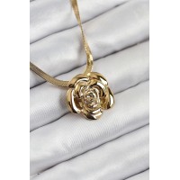 316L Çelik Gül Figürlü İtalyan Zincir Model Gold Renk Kadın Kolye TJ-BKO10513