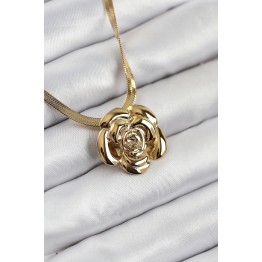 316L Çelik Gül Figürlü İtalyan Zincir Model Gold Renk Kadın Kolye TJ-BKO10513