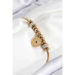 316L Çelik Zirkon Taşlı Göz Charm Model Gold Renk Kadın Bileklik TJ-BB7842