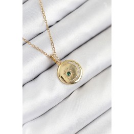 316L Çelik Zirkon Taşlı Ay Ve Güneş Model Gold Renk Kadın Kolye TJ-BKO10539