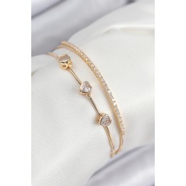 Pirinç Zirkon Taşlı Kalp Model Gold Renk Kadın Bileklik TJ-BB7861