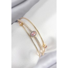 Pirinç Zirkon Taşlı Baget Model Gold Renk Kadın Bileklik TJ-BB7863