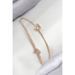 Pirinç Zirkon Taşlı Kalp Model Gold Renk Kadın Bileklik TJ-BB7869