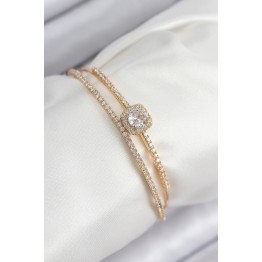 Pirinç Zirkon Taşlı Baget Model Gold Renk Kadın Bileklik TJ-BB7871