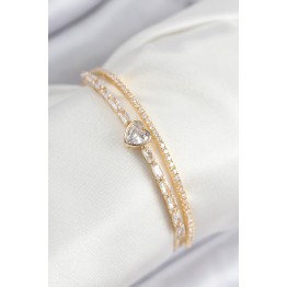 Pirinç Zirkon Taşlı Kalp Model Gold Renk Kadın Bileklik TJ-BB7873