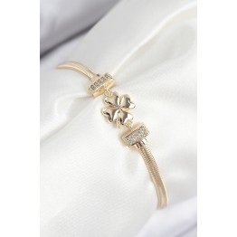Pirinç Zirkon Taşlı Yonca Model Gold Renk Kadın Bileklik TJ-BB7897