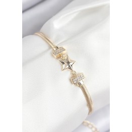 Pirinç Zirkon Taşlı Yıldız Model Gold Renk Kadın Bileklik TJ-BB7899