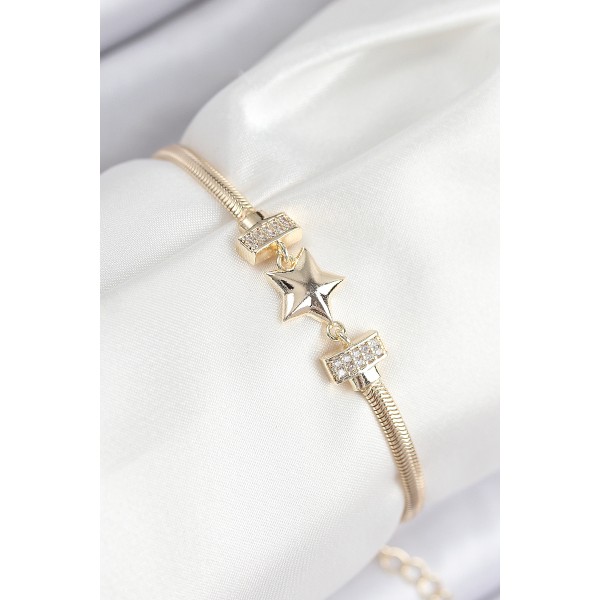 Pirinç Zirkon Taşlı Yıldız Model Gold Renk Kadın Bileklik TJ-BB7899